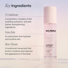 A photo of the ingredients in tthe Solawave Pre- & Probiotic Refreshing Jelly Face Mist