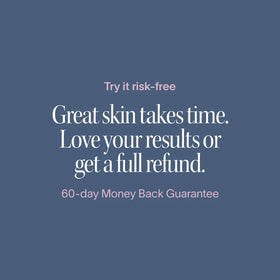 Text on a blue background reads: Try Solawave’s 4-in-1 Red Light Therapy Wand & Activating Serum Kit risk-free to target dark spots and fine lines. Love your results or get a full refund with our 60-day Money Back Guarantee.|| Rose Gold